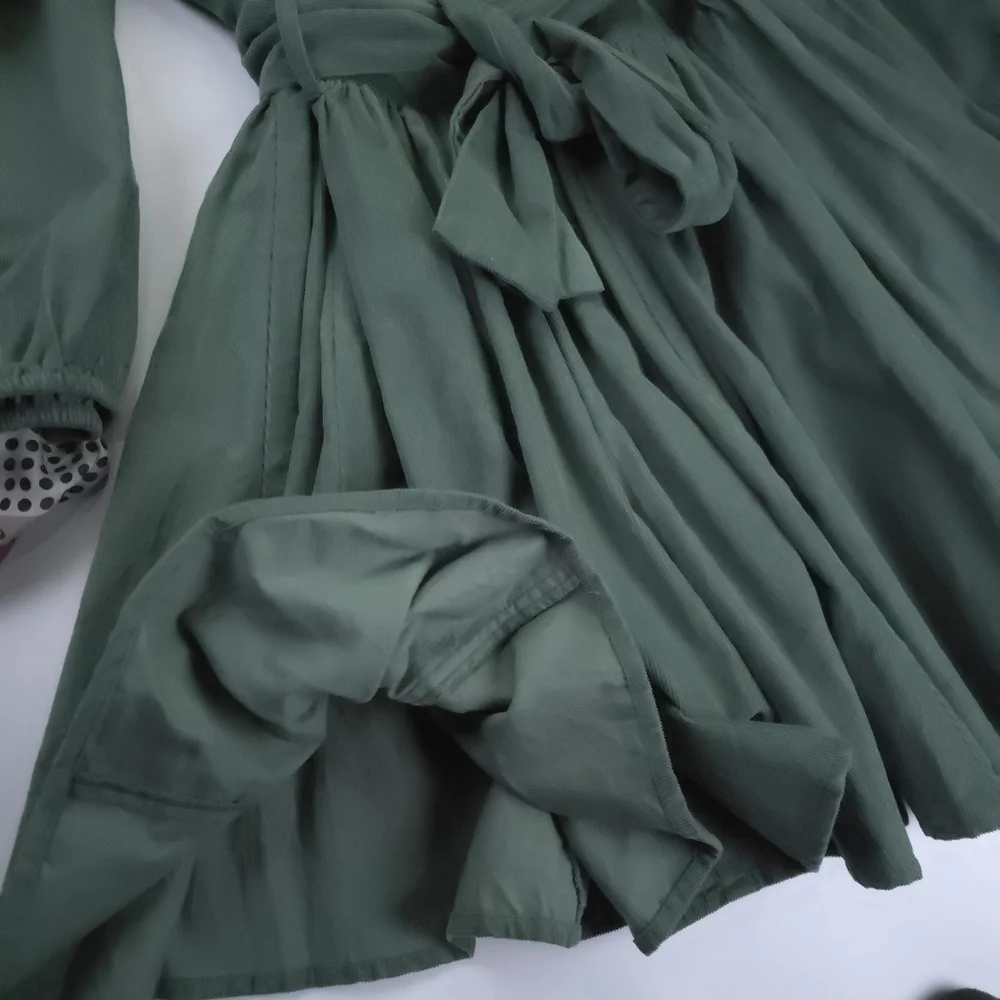 Laroque Orignal Green Corded Party Dress Chic Long Sleeve Sz L. - Picture 4 of 11